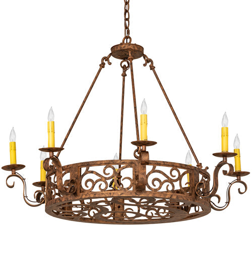 Meyda Lighting Delano 36" 8-Light Spanish Gold Chandelier With Ivory Faux Candlelight