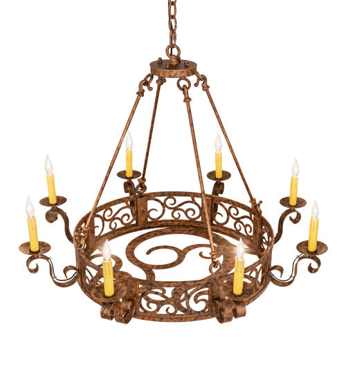 Meyda Lighting Delano 36" 8-Light Spanish Gold Chandelier With Ivory Faux Candlelight