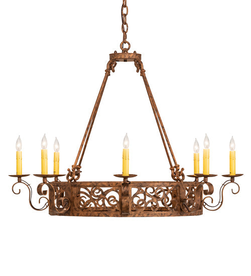 Meyda Lighting Delano 36" 8-Light Spanish Gold Chandelier With Ivory Faux Candlelight