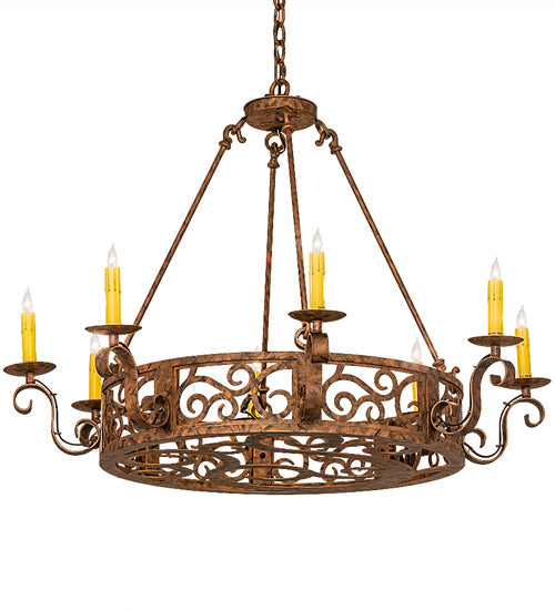 Meyda Lighting Delano 36" 8-Light Spanish Gold Chandelier With Ivory Faux Candlelight