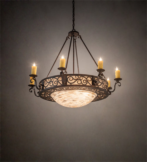 Meyda Lighting Delano 42" 12-Light Cajun Spice Bowl Chandelier With Sable Idalight Shade Glass