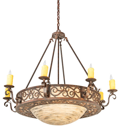 Meyda Lighting Delano 42" 12-Light Cajun Spice Bowl Chandelier With Sable Idalight Shade Glass
