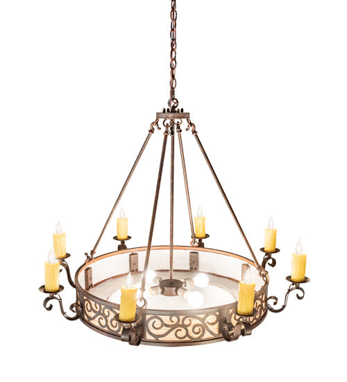 Meyda Lighting Delano 42" 12-Light Cajun Spice Bowl Chandelier With Sable Idalight Shade Glass