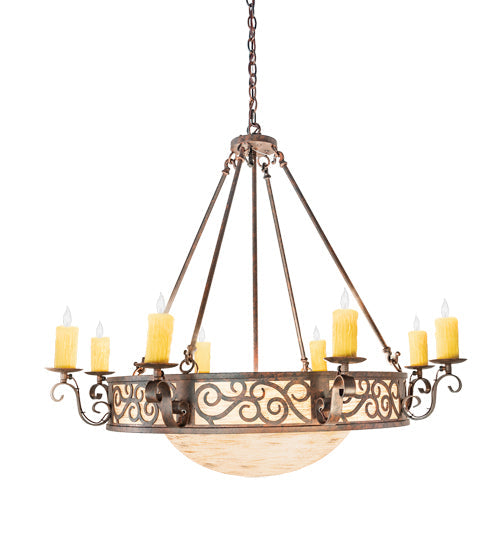 Meyda Lighting Delano 42" 12-Light Cajun Spice Bowl Chandelier With Sable Idalight Shade Glass