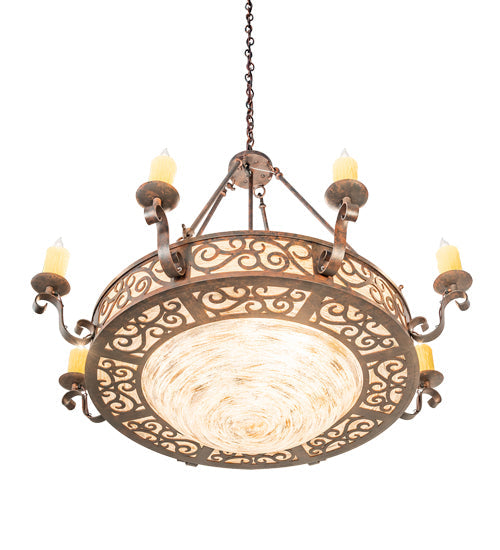 Meyda Lighting Delano 42" 12-Light Cajun Spice Bowl Chandelier With Sable Idalight Shade Glass
