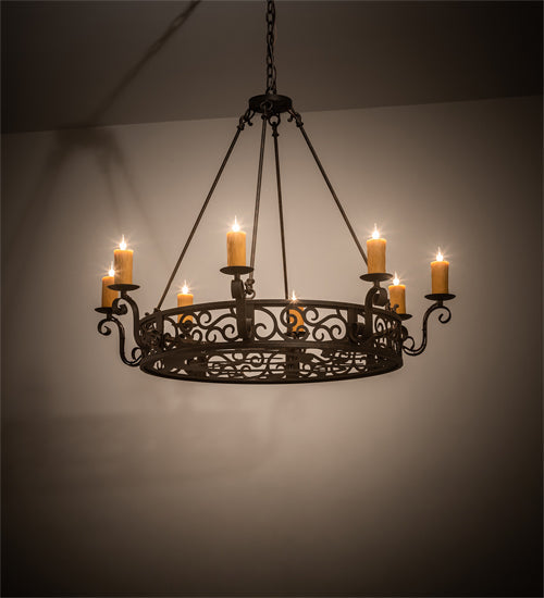 Meyda Lighting Delano 42" 8-Light Gilded Tobacco Chandelier With Amber Faux Candlelight