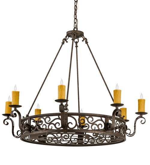 Meyda Lighting Delano 42" 8-Light Gilded Tobacco Chandelier With Amber Faux Candlelight