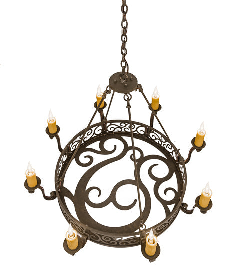 Meyda Lighting Delano 42" 8-Light Gilded Tobacco Chandelier With Amber Faux Candlelight