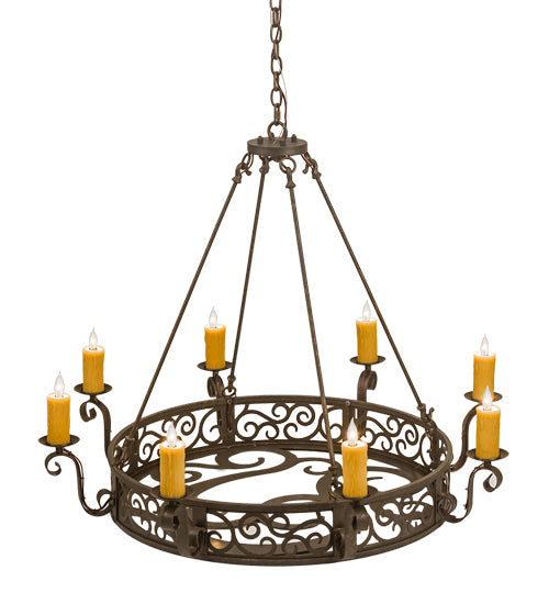 Meyda Lighting Delano 42" 8-Light Gilded Tobacco Chandelier With Amber Faux Candlelight