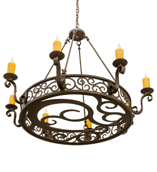 Meyda Lighting Delano 42" 8-Light Gilded Tobacco Chandelier With Amber Faux Candlelight