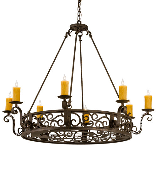 Meyda Lighting Delano 42" 8-Light Gilded Tobacco Chandelier With Amber Faux Candlelight