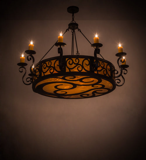 Meyda Lighting Delano 56" 10-Light Chestnut Chandelier With Honey Art Shade Glass