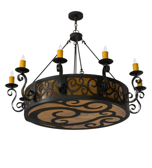 Meyda Lighting Delano 56" 10-Light Chestnut Chandelier With Honey Art Shade Glass