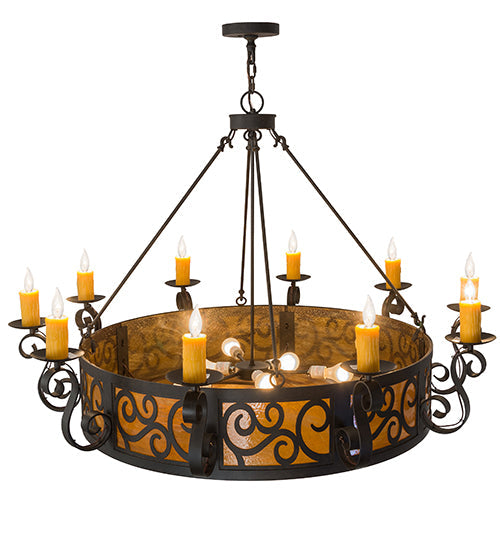 Meyda Lighting Delano 56" 10-Light Chestnut Chandelier With Honey Art Shade Glass