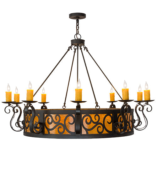 Meyda Lighting Delano 56" 10-Light Chestnut Chandelier With Honey Art Shade Glass