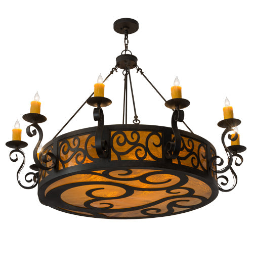 Meyda Lighting Delano 56" 10-Light Chestnut Chandelier With Honey Art Shade Glass