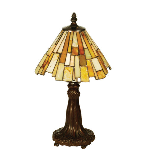Meyda Lighting Delta 13" Mahogany Bronze Mini Table Lamp With Yellow & Beige Jadestone Shade