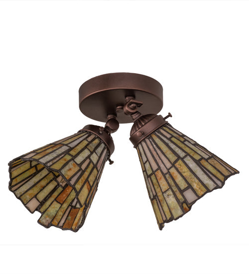 Meyda Lighting Delta 15" 2-Light Mahogany Bronze Flush Mount Light With Multi-Colored Jadestone Shade