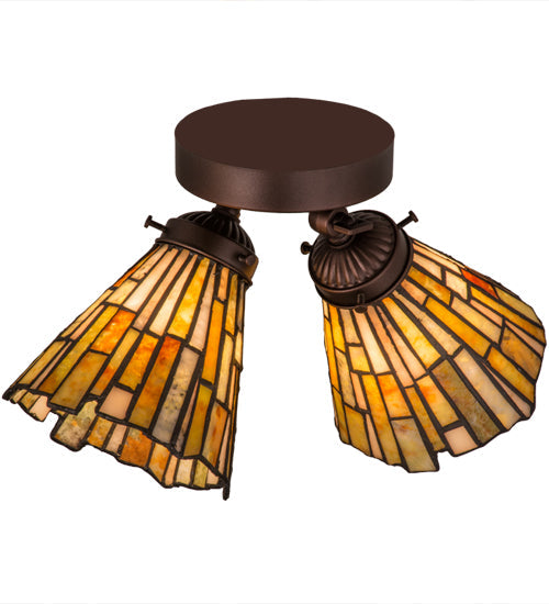 Meyda Lighting Delta 15" 2-Light Mahogany Bronze Flush Mount Light With Multi-Colored Jadestone Shade