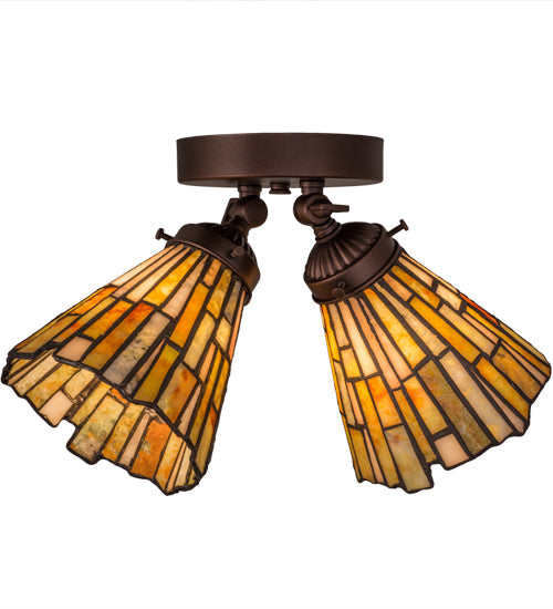 Meyda Lighting Delta 15" 2-Light Mahogany Bronze Flush Mount Light With Multi-Colored Jadestone Shade