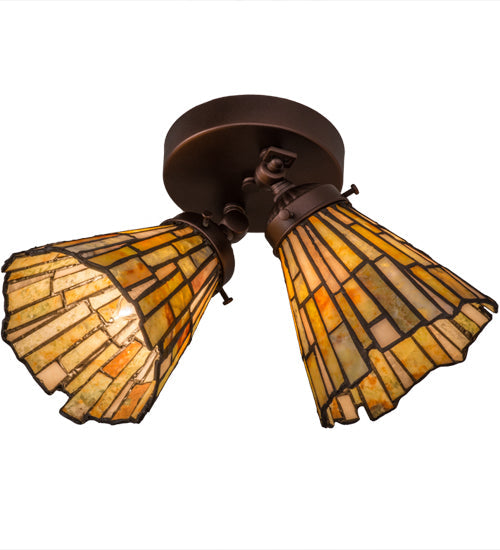 Meyda Lighting Delta 15" 2-Light Mahogany Bronze Flush Mount Light With Multi-Colored Jadestone Shade