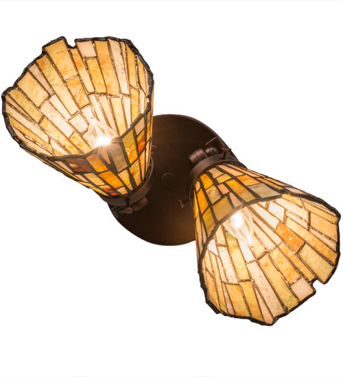 Meyda Lighting Delta 15" 2-Light Mahogany Bronze Flush Mount Light With Multi-Colored Jadestone Shade