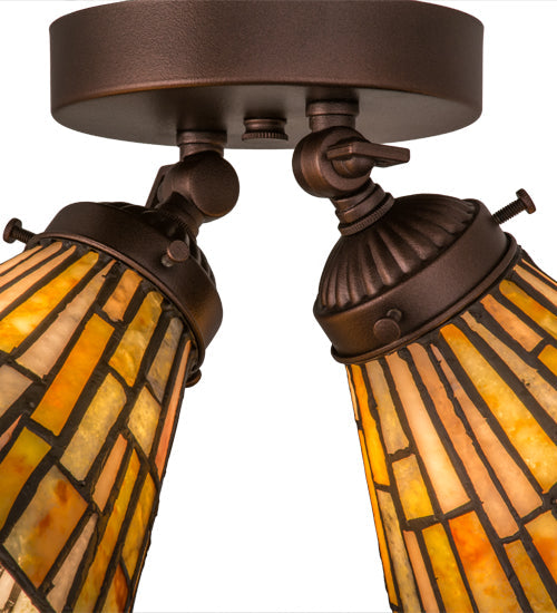 Meyda Lighting Delta 15" 2-Light Mahogany Bronze Flush Mount Light With Multi-Colored Jadestone Shade