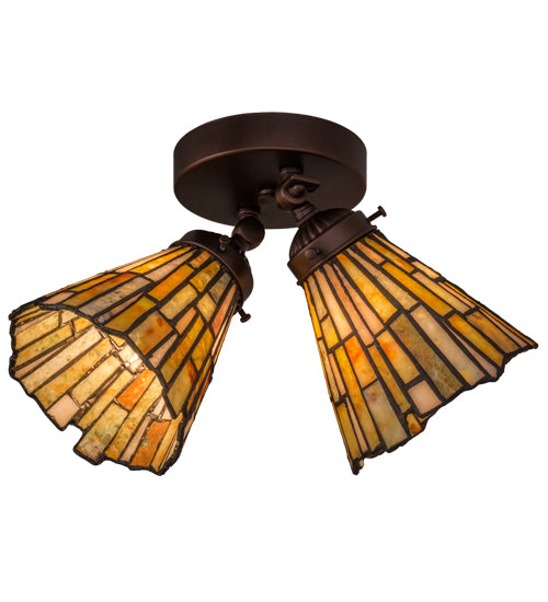 Meyda Lighting Delta 15" 2-Light Mahogany Bronze Flush Mount Light With Multi-Colored Jadestone Shade