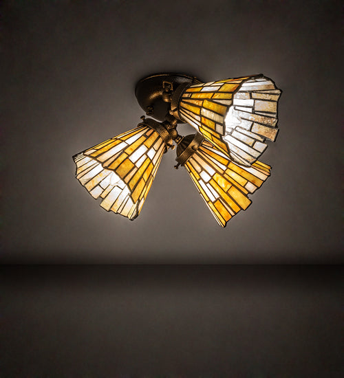 Meyda Lighting Delta 15" 3-Light Gold Vein Flush Mount Light With Multi-Colored Jadestone Shade