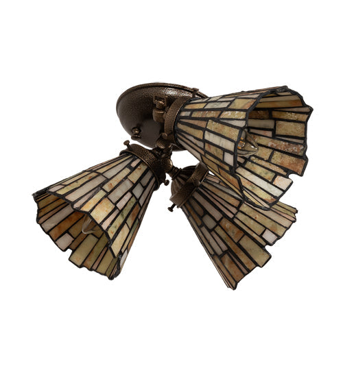 Meyda Lighting Delta 15" 3-Light Gold Vein Flush Mount Light With Multi-Colored Jadestone Shade