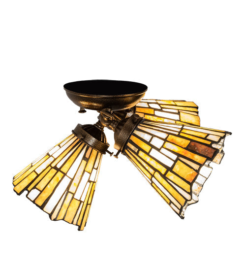 Meyda Lighting Delta 15" 3-Light Gold Vein Flush Mount Light With Multi-Colored Jadestone Shade