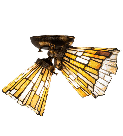Meyda Lighting Delta 15" 3-Light Gold Vein Flush Mount Light With Multi-Colored Jadestone Shade