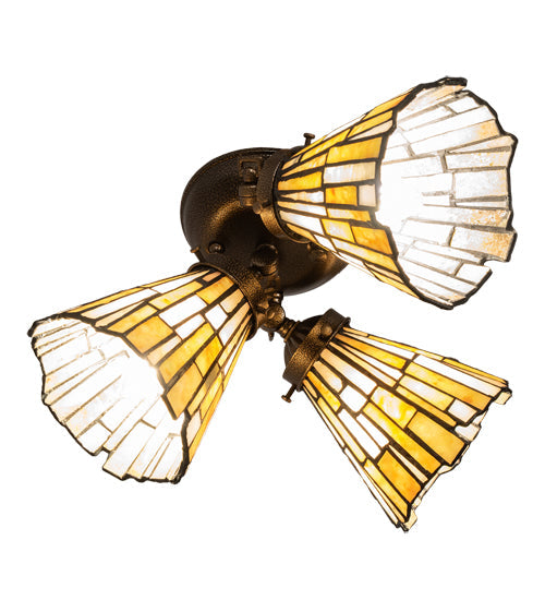 Meyda Lighting Delta 15" 3-Light Gold Vein Flush Mount Light With Multi-Colored Jadestone Shade