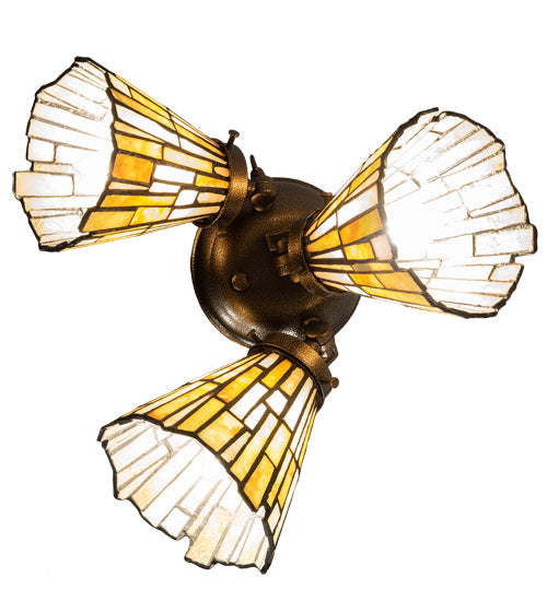 Meyda Lighting Delta 15" 3-Light Gold Vein Flush Mount Light With Multi-Colored Jadestone Shade