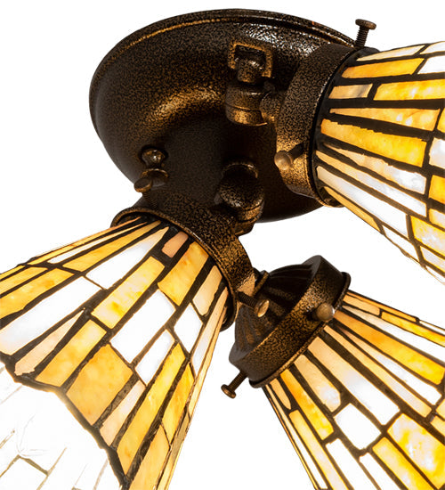 Meyda Lighting Delta 15" 3-Light Gold Vein Flush Mount Light With Multi-Colored Jadestone Shade