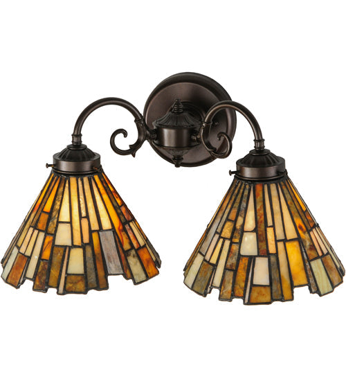 Meyda Lighting Delta 17" 2-Light Mahogany Bronze Wall Sconce With Jadestone Shade