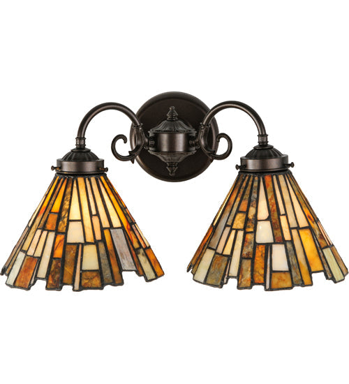 Meyda Lighting Delta 17" 2-Light Mahogany Bronze Wall Sconce With Jadestone Shade