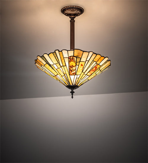 Meyda Lighting Delta 17" 3-Light Mahogany Bronze Inverted Pendant Light With Multi-Colored Jadestone Shade