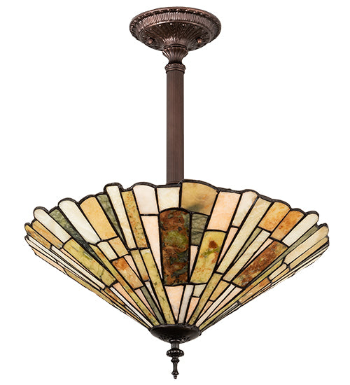 Meyda Lighting Delta 17" 3-Light Mahogany Bronze Inverted Pendant Light With Multi-Colored Jadestone Shade