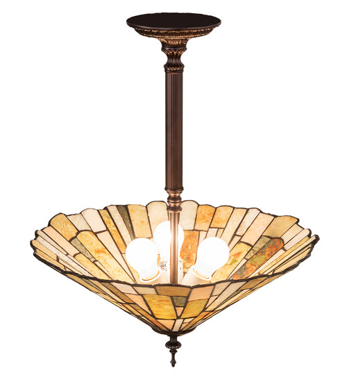 Meyda Lighting Delta 17" 3-Light Mahogany Bronze Inverted Pendant Light With Multi-Colored Jadestone Shade