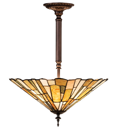 Meyda Lighting Delta 17" 3-Light Mahogany Bronze Inverted Pendant Light With Multi-Colored Jadestone Shade