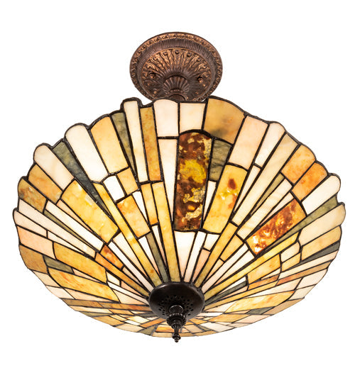 Meyda Lighting Delta 17" 3-Light Mahogany Bronze Inverted Pendant Light With Multi-Colored Jadestone Shade