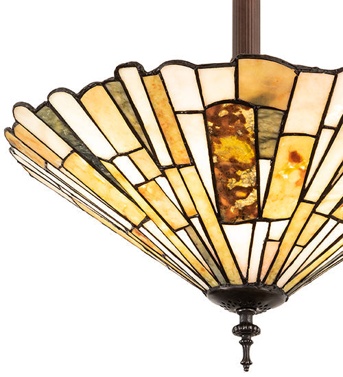 Meyda Lighting Delta 17" 3-Light Mahogany Bronze Inverted Pendant Light With Multi-Colored Jadestone Shade