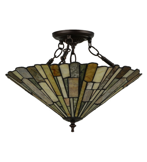 Meyda Lighting Delta 17" 3-Light Mahogany Bronze Semi-flush Mount Ceiling Light With Multi-Colored Jadestone Shade