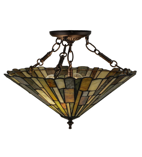 Meyda Lighting Delta 17" 3-Light Mahogany Bronze Semi-flush Mount Ceiling Light With Multi-Colored Jadestone Shade