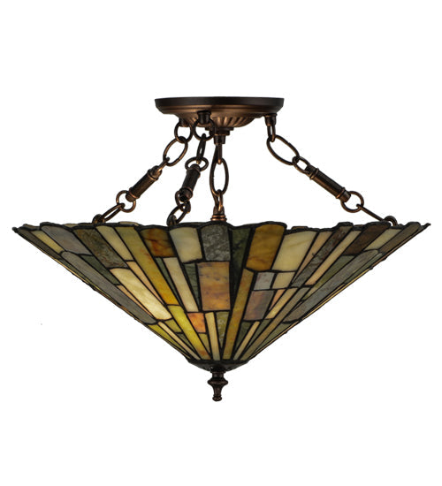 Meyda Lighting Delta 17" 3-Light Mahogany Bronze Semi-flush Mount Ceiling Light With Multi-Colored Jadestone Shade