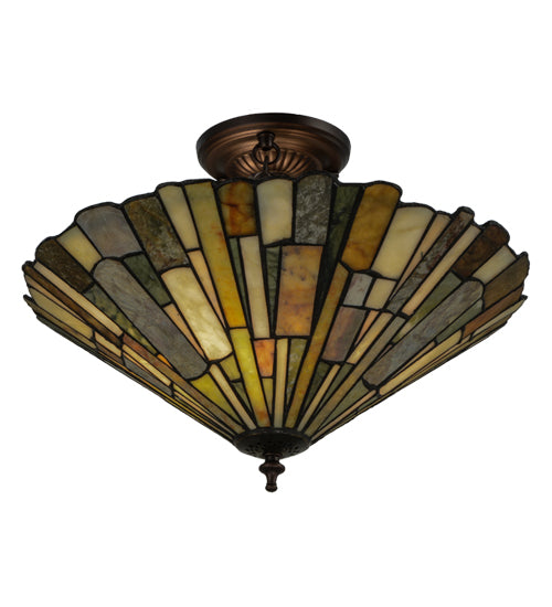 Meyda Lighting Delta 17" 3-Light Mahogany Bronze Semi-flush Mount Ceiling Light With Multi-Colored Jadestone Shade
