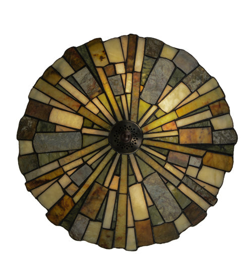 Meyda Lighting Delta 17" 3-Light Mahogany Bronze Semi-flush Mount Ceiling Light With Multi-Colored Jadestone Shade