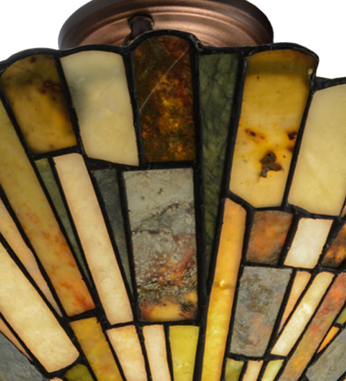 Meyda Lighting Delta 17" 3-Light Mahogany Bronze Semi-flush Mount Ceiling Light With Multi-Colored Jadestone Shade