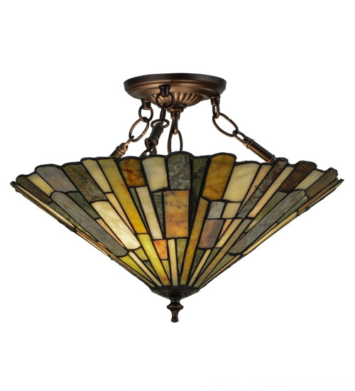 Meyda Lighting Delta 17" 3-Light Mahogany Bronze Semi-flush Mount Ceiling Light With Multi-Colored Jadestone Shade